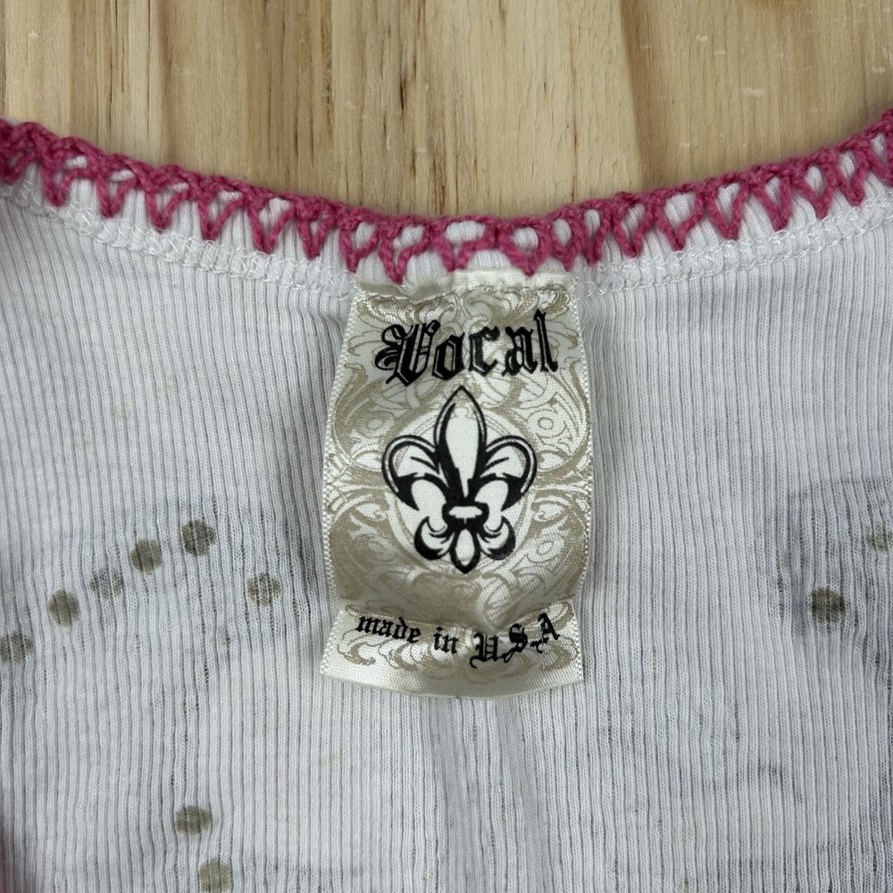 Vocal USA Women's Fitted White Bling Bedazzled Wings Tank Top Affliction Style S - Picture 5 of 10